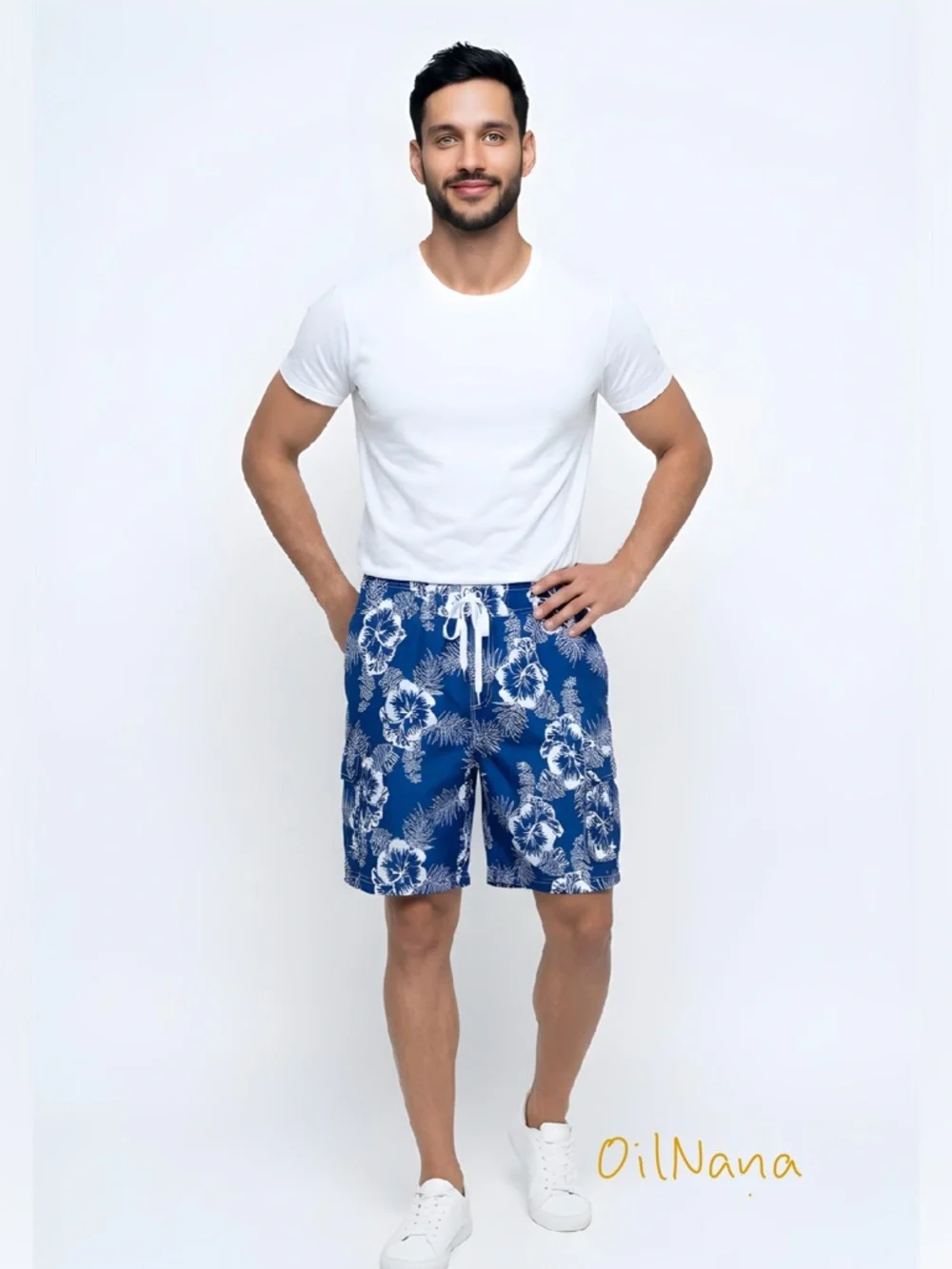Ocean Pacific OP Mens Size Large Swimming Trunks‎ Blue White Tropical Print
